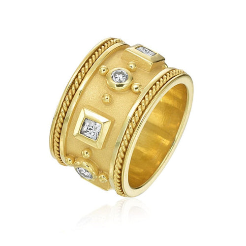 Manfredi Jewels Jewelry - 14K Yellow Gold Etruscan Wide Band Ring