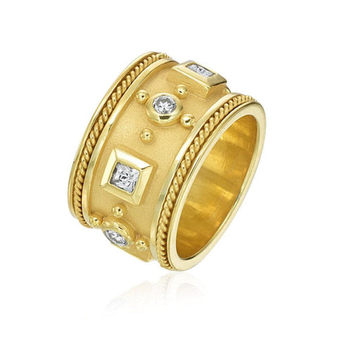 14K Yellow Gold Etruscan Wide Band Ring