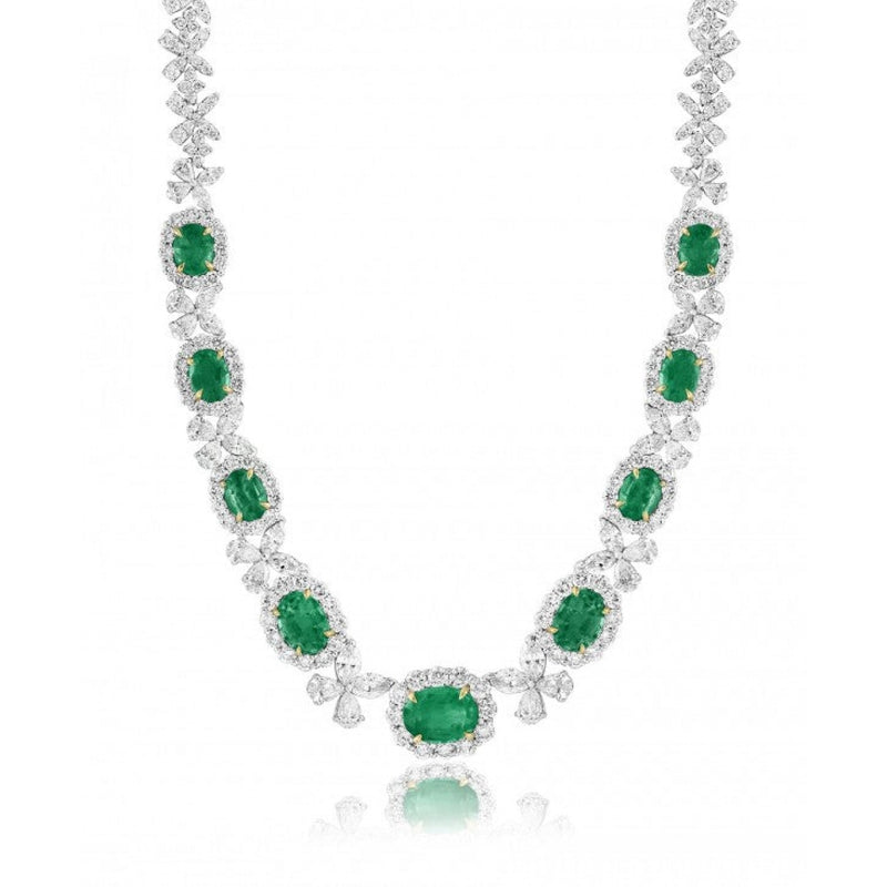 Manfredi Jewels Jewelry - 18K White Gold Emerald & Diamond Necklace | Manfredi Jewels