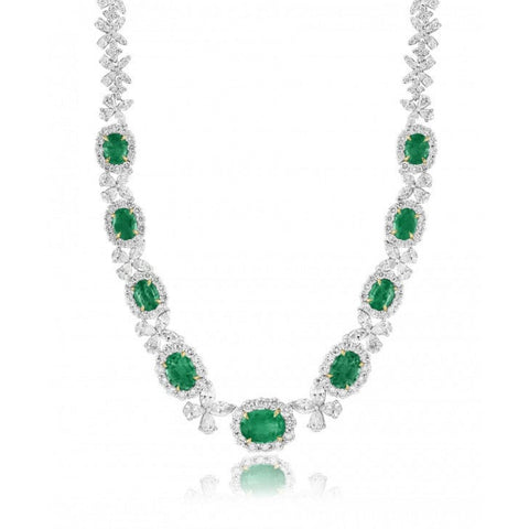 18K White Gold Emerald & Diamond Necklace