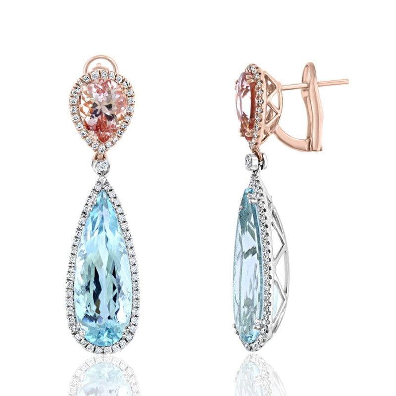 Manfredi Jewels Jewelry - 18K White & Rose Gold Aquamarine Morganite Diamond Pendant Earrings | Manfredi Jewels