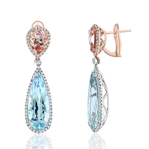 Manfredi Jewels Jewelry - 18K White & Rose Gold Aquamarine Morganite Diamond Pendant Earrings