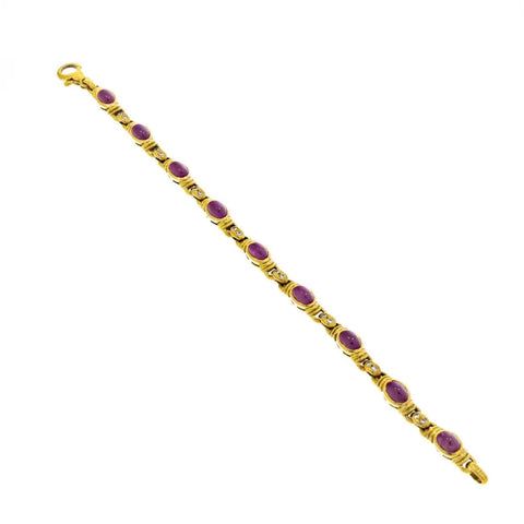 18K Yellow Gold Rubies Bezel Set Bracelet
