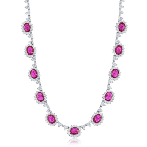 8.03 Ct Diamond White Gold & Ruby Necklace