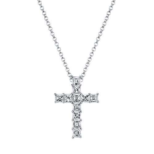 Manfredi Jewels Jewelry - Asscher Cut Platinum 2.80 ct Diamond Cross Pendant Necklace | Manfredi Jewels