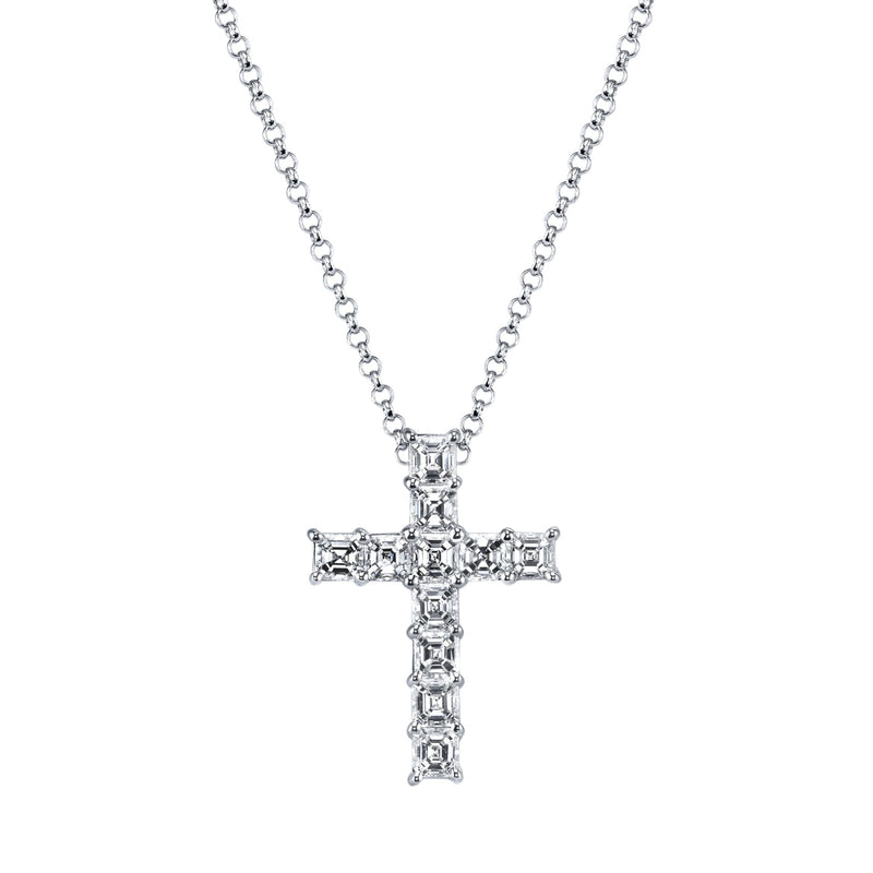 Manfredi Jewels Jewelry - Asscher Cut Platinum 2.80 ct Diamond Cross Pendant Necklace | Manfredi Jewels