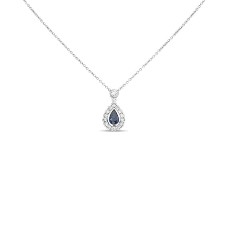 Manfredi Jewels Jewelry - Blue Pear Shaped 18Kt White Gold Sapphire Halo Pendant Necklace | Manfredi Jewels