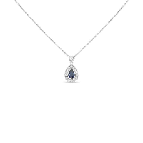 Manfredi Jewels Jewelry - Blue Pear Shaped 18Kt White Gold Sapphire Halo Pendant Necklace