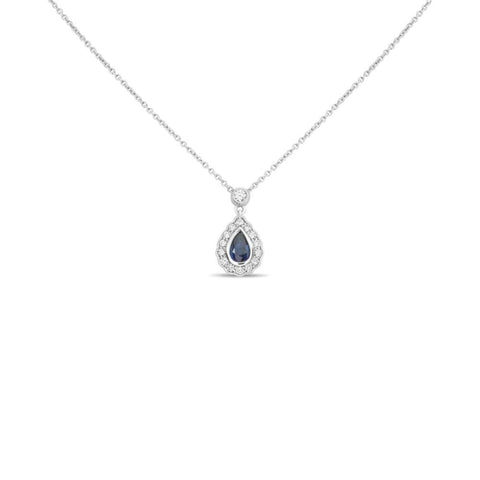 Blue Pear Shaped 18Kt White Gold Sapphire Halo Pendant Necklace