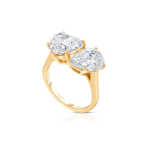Manfredi Jewels Estate Jewelry - Bypass 18K Rose Gold 5.60 ct Heart and Pear Shape Diamond Ring | Manfredi Jewels
