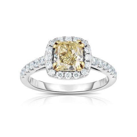 Cushion Cut 1.23 ct Platinum Fancy Light Yellow Diamond Engagement Ring