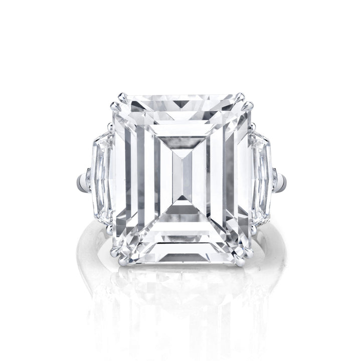 Manfredi Jewels Engagement - Emerald Cut 15.49 ct Platinum Three Stone Diamond Engagement Ring (Pre-Order) | Manfredi Jewels