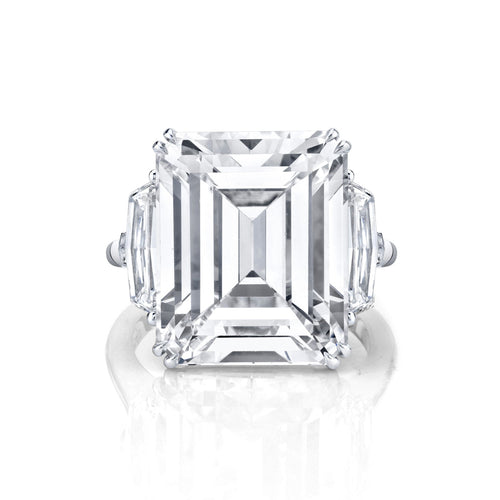Manfredi Jewels Engagement - Emerald Cut 15.49 ct Platinum Three Stone Diamond Ring