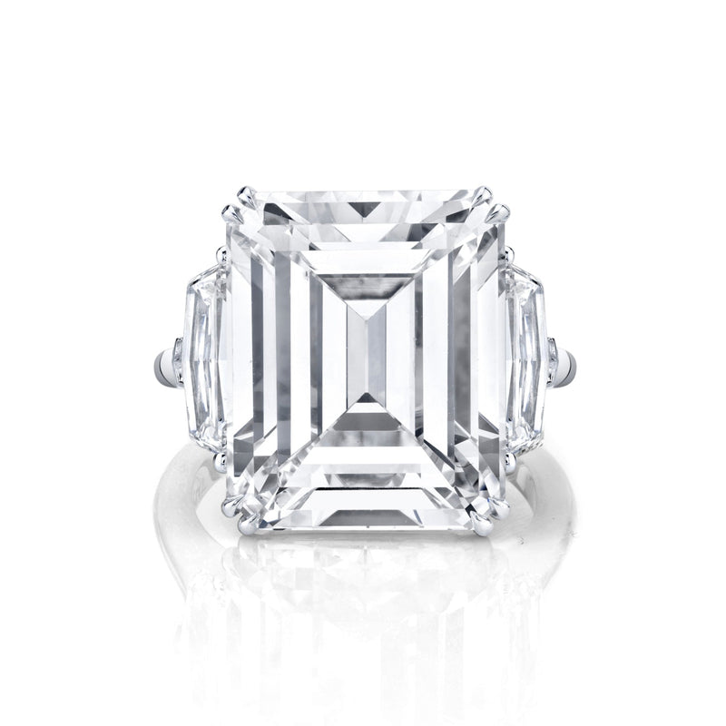 Manfredi Jewels Engagement - Emerald Cut 15.49 ct Platinum Three Stone Diamond Ring