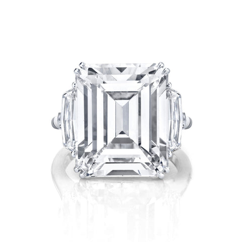 Emerald Cut 15.49 ct Platinum Three Stone Diamond Engagement Ring