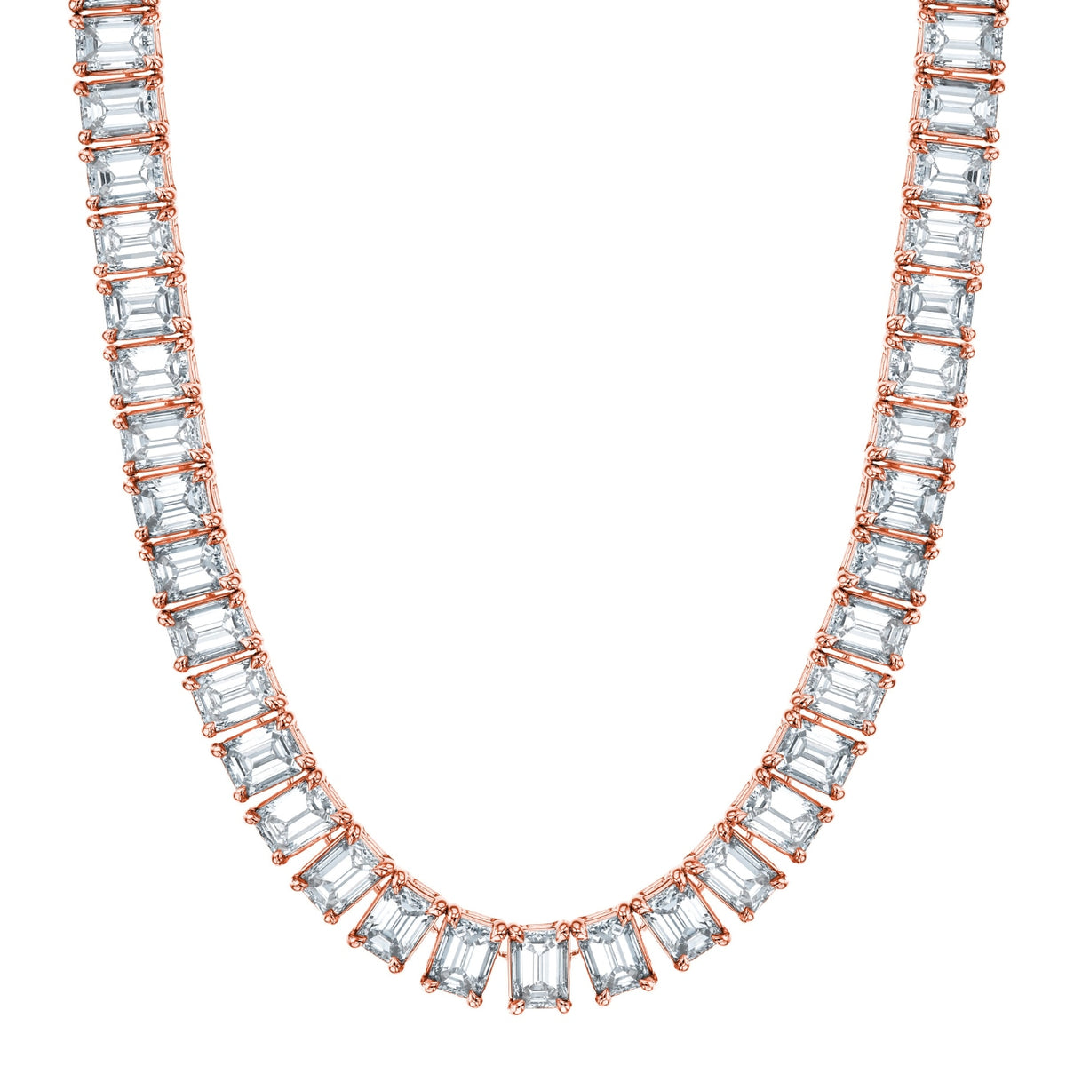 Manfredi Jewels Jewelry - Emerald Cut 18K Rose Gold 16.80ct Diamond Tennis Necklace (Pre-Order) | Manfredi Jewels