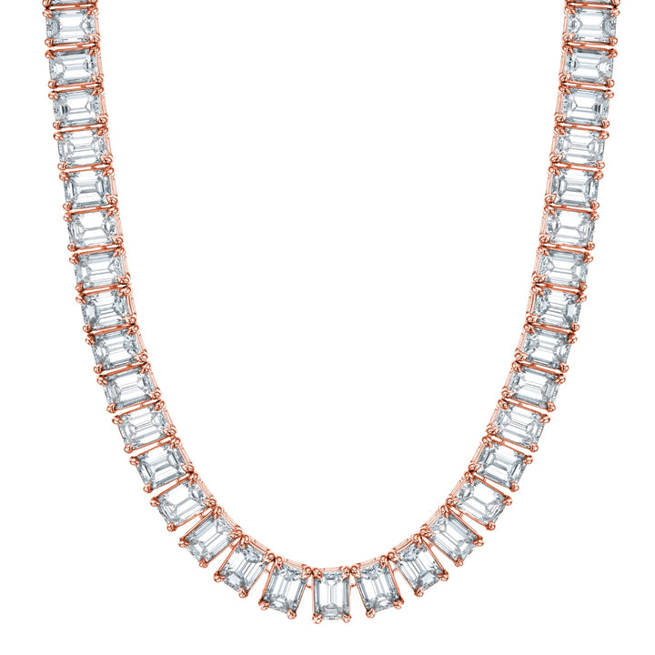 Manfredi Jewels Jewelry - Emerald Cut 18K Rose Gold 16.80ct Diamond Tennis Necklace (Pre-Order) | Manfredi Jewels
