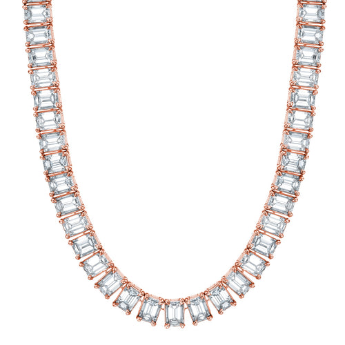 Manfredi Jewels Jewelry - Emerald Cut 18K Rose Gold 16.80ct Diamond Tennis Necklace