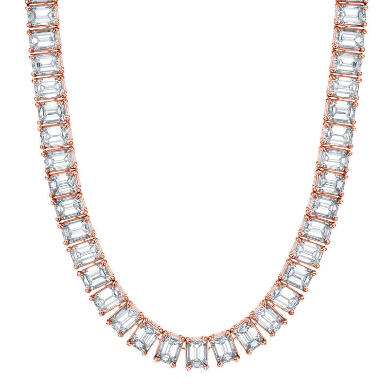 Manfredi Jewels Jewelry - Emerald Cut 18K Rose Gold 16.80ct Diamond Tennis Necklace