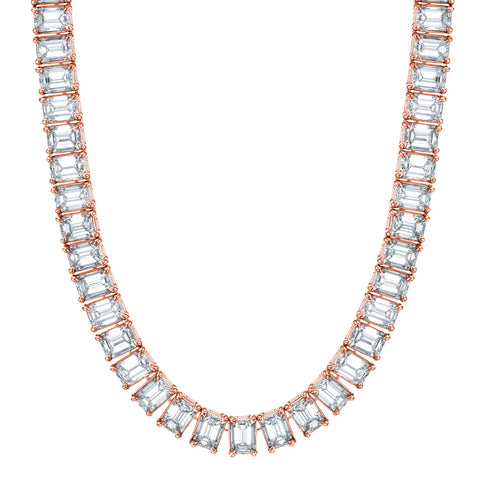 Emerald Cut 18K Rose Gold 16.80ct Diamond Tennis Necklace (Pre-Order)