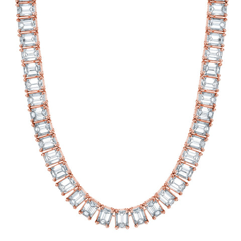 Emerald Cut 18K Rose Gold 16.80ct Diamond Tennis Necklace