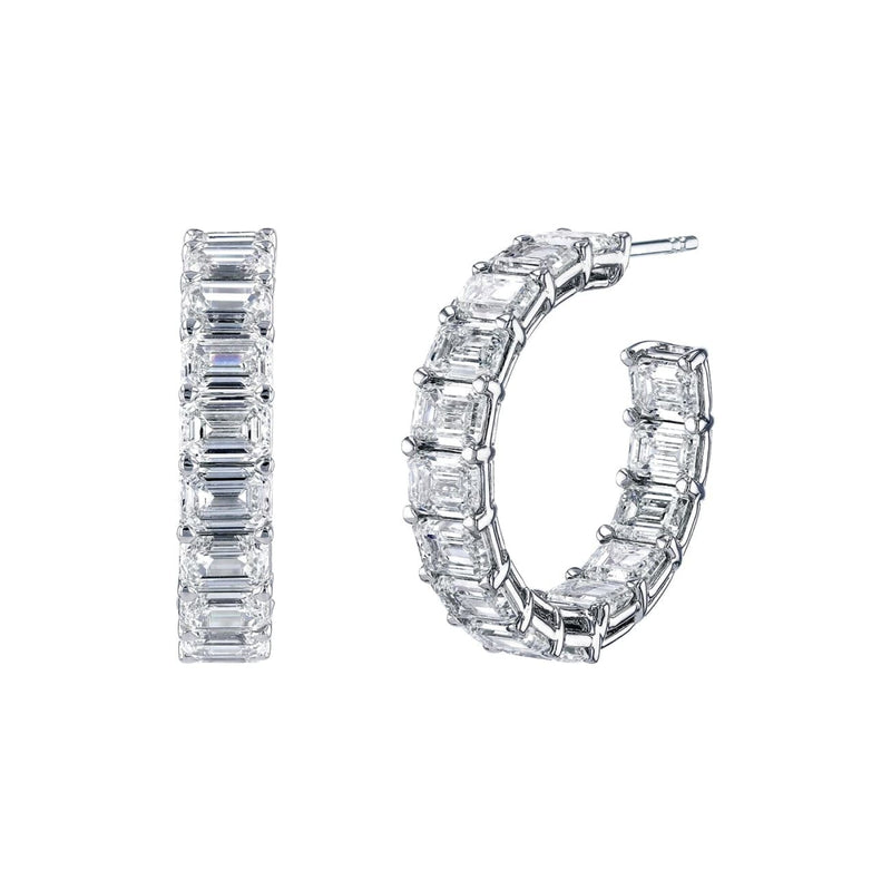 Manfredi Jewels Jewelry - Emerald Cut 18K White Gold 10.02ct Inside - Out Diamond Hoop Earrings