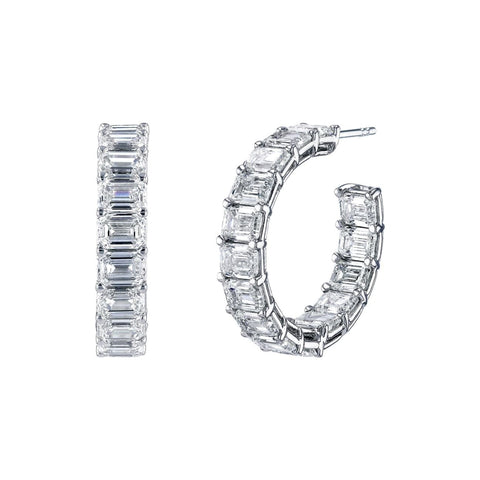 Emerald Cut 18K White Gold 10.02ct Inside-Out Diamond Hoop Earrings
