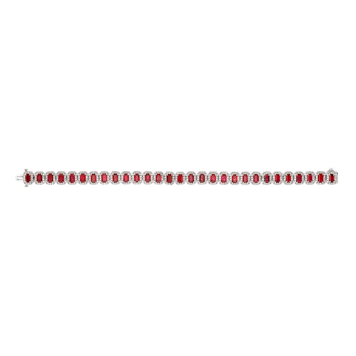 Manfredi Jewels Jewelry - Emerald Cut 18K White Gold 12.92 ct Rubies & Diamond Halo Bracelet (Pre-Order) | Manfredi Jewels
