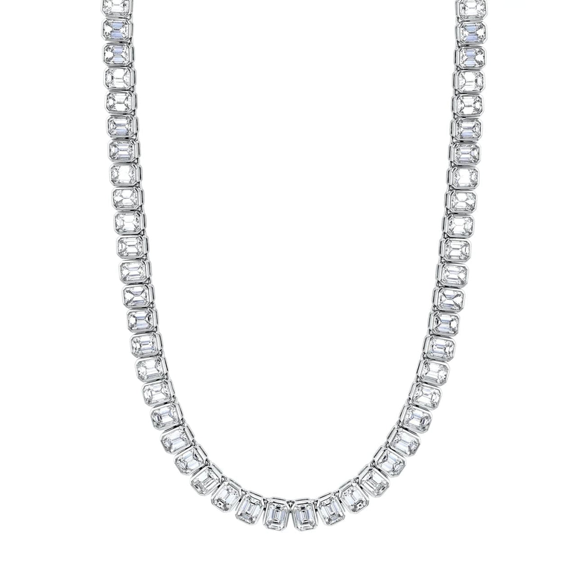 Manfredi Jewels Jewelry - Emerald Cut 18K White Gold 13.01ct Diamond Tennis Necklace (Pre-Order) | Manfredi Jewels