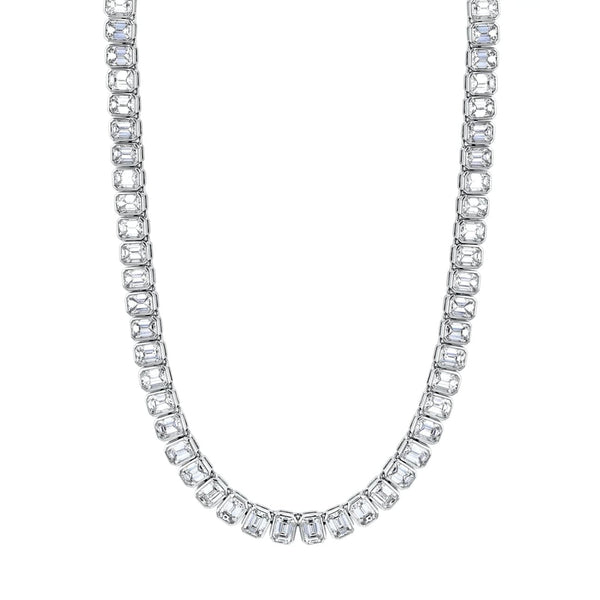Manfredi Jewels Jewelry - Emerald Cut 18K White Gold 13.01ct Diamond Tennis Necklace (Pre-Order) | Manfredi Jewels