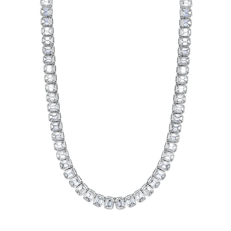 Manfredi Jewels Jewelry - Emerald Cut 18K White Gold 13.01ct Diamond Tennis Necklace