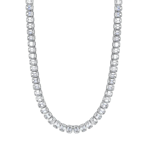 Emerald Cut 18K White Gold 13.01ct Diamond Tennis Necklace (Pre-Order)