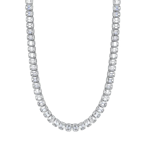 Emerald Cut 18K White Gold 13.01ct Diamond Tennis Necklace