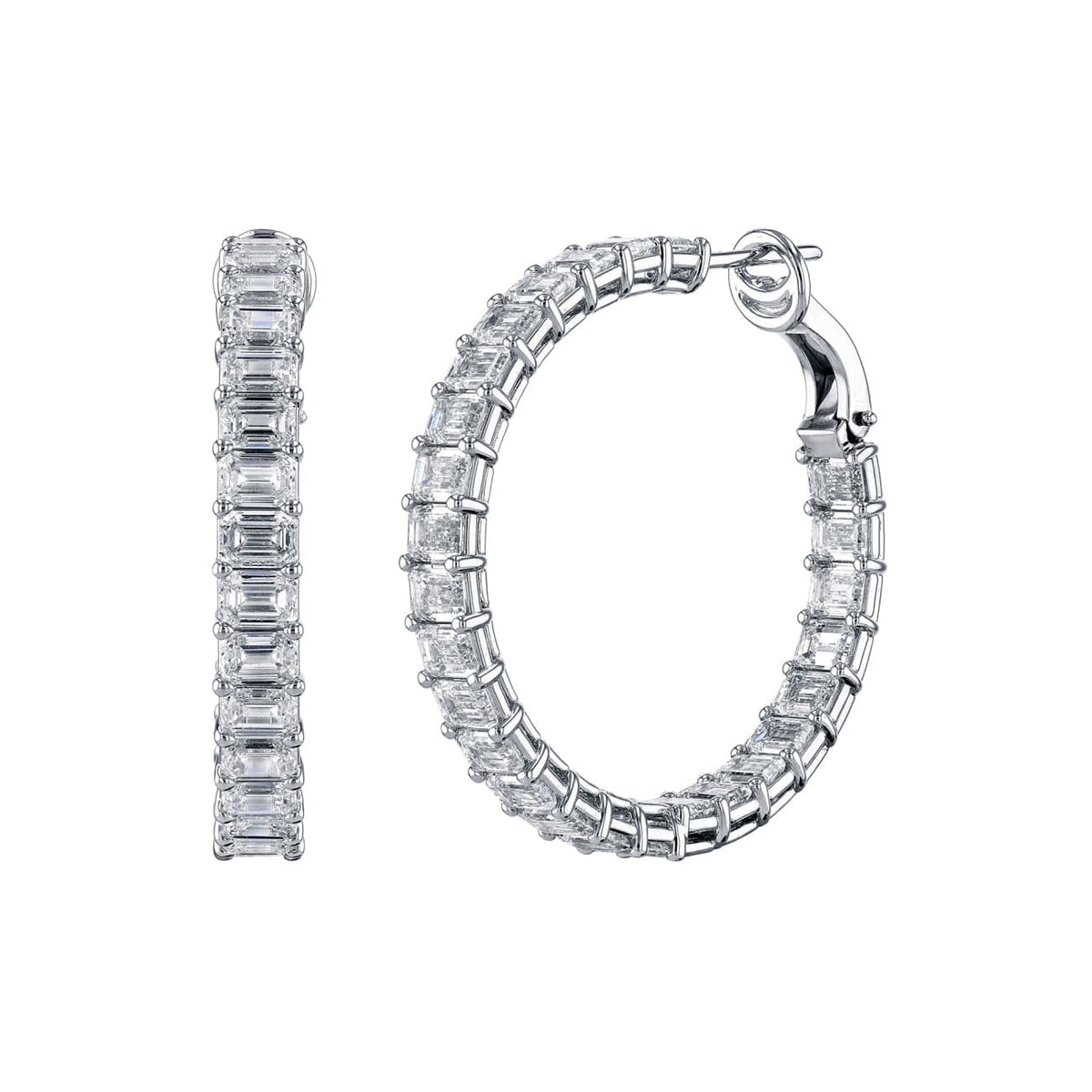 Manfredi Jewels Jewelry - Emerald Cut 18K White Gold 14.35ct Inside-Out Diamond Hoop Earrings (Pre-Order) | Manfredi Jewels