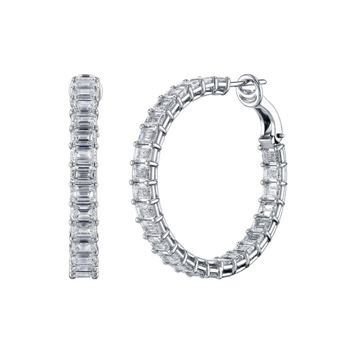 Manfredi Jewels Jewelry - Emerald Cut 18K White Gold 14.35ct Inside - Out Diamond Hoop Earrings