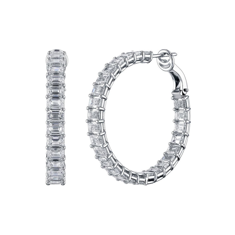Manfredi Jewels Jewelry - Emerald Cut 18K White Gold 14.35ct Inside-Out Diamond Hoop Earrings | Manfredi Jewels