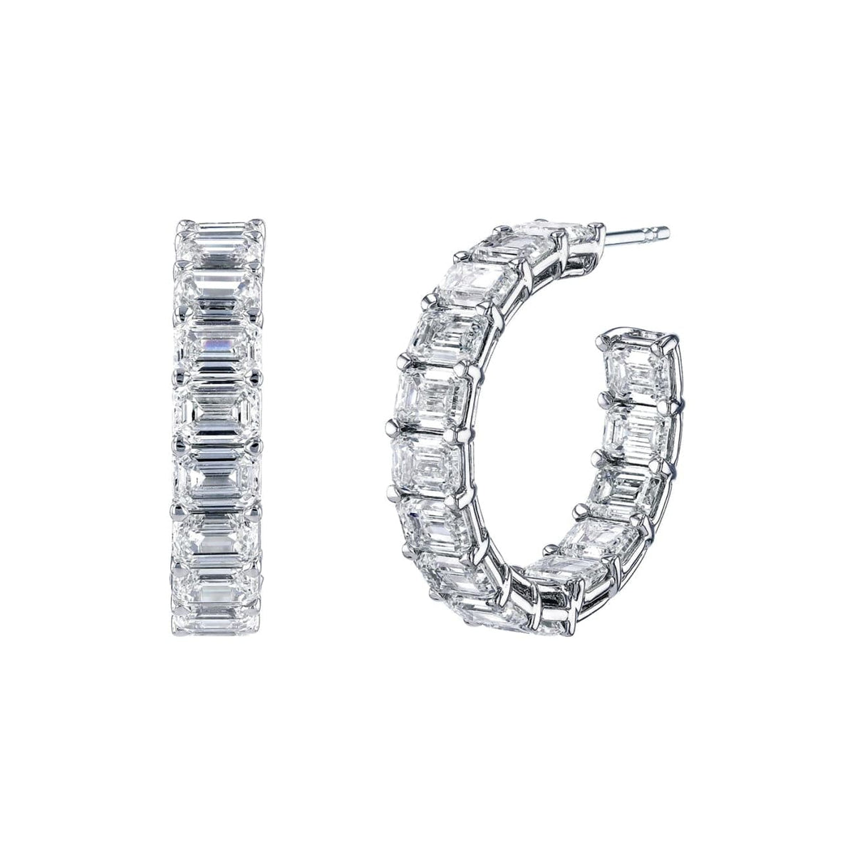 Manfredi Jewels Jewelry - Emerald Cut 18K White Gold 3.50ct Inside-Out Diamond Hoop Earrings | Manfredi Jewels