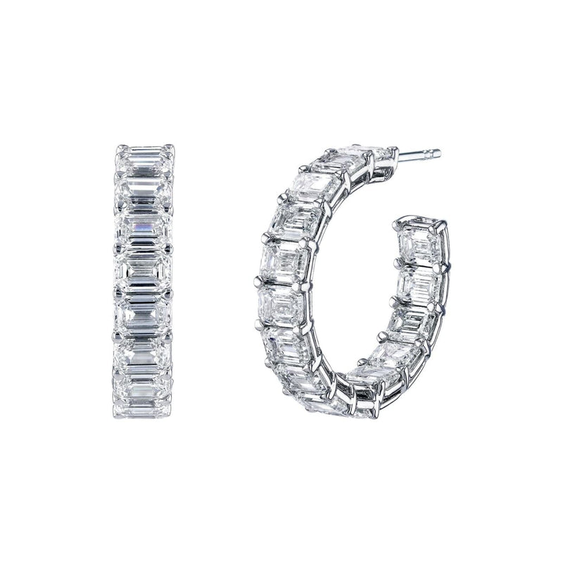 Manfredi Jewels Jewelry - Emerald Cut 18K White Gold 3.50ct Inside-Out Diamond Hoop Earrings | Manfredi Jewels