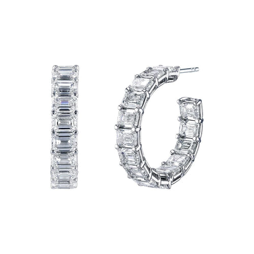 Manfredi Jewels Jewelry - Emerald Cut 18K White Gold 3.50ct Inside - Out Diamond Hoop Earrings