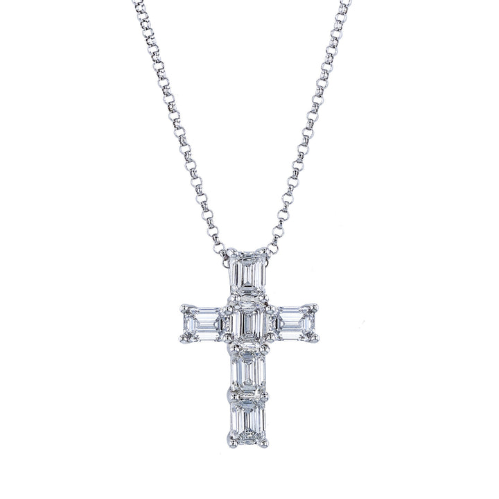 Manfredi Jewels Jewelry - Emerald Cut 18K White Gold 4.26ct Diamond Cross Pendant Necklace | Manfredi Jewels