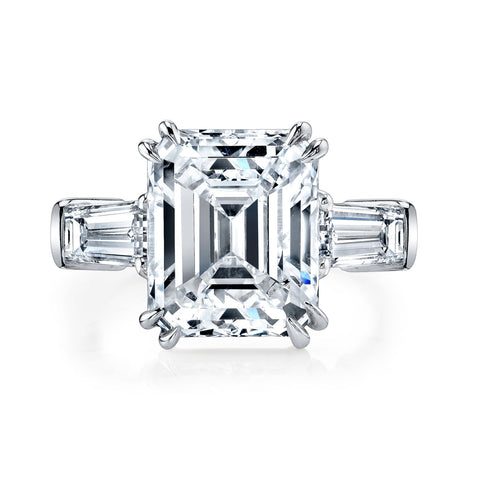 Emerald Cut 3.02 ct Platinum Three Stone Diamond Engagement Ring