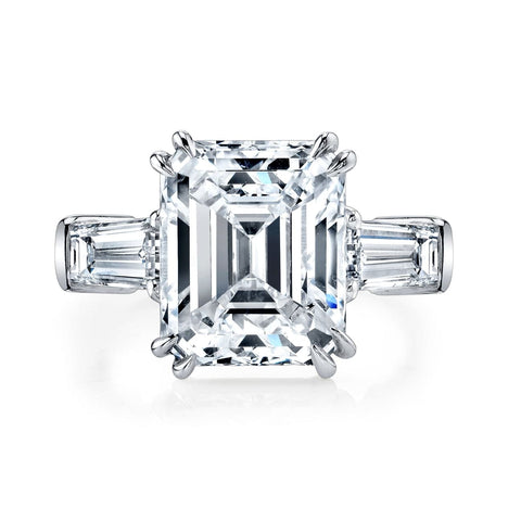 Emerald Cut 5.70 ct Platinum Three Stone Diamond Engagement Ring