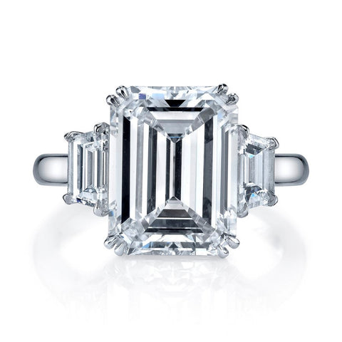 Emerald Cut 7.52 ct Platinum Three Stone Diamond Ring