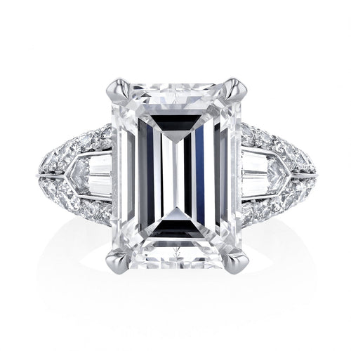 Manfredi Jewels Engagement - Emerald Cut 7.54 ct Platinum Diamond Ring (Pre - Order)
