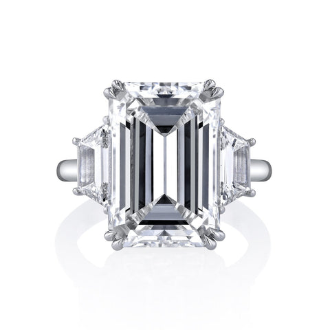 Emerald Cut 9.26 ct Platinum Three Stone Diamond Engagement Ring (Pre-Order)
