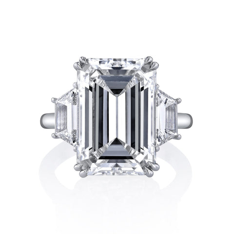 Emerald Cut 9.26 ct Platinum Three Stone Diamond Engagement Ring