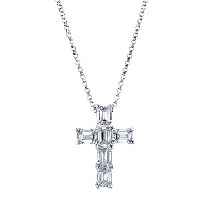 Manfredi Jewels Jewelry - Emerald Cut Platinum 0.55 ct Diamond Cross Pendant Necklace | Manfredi Jewels