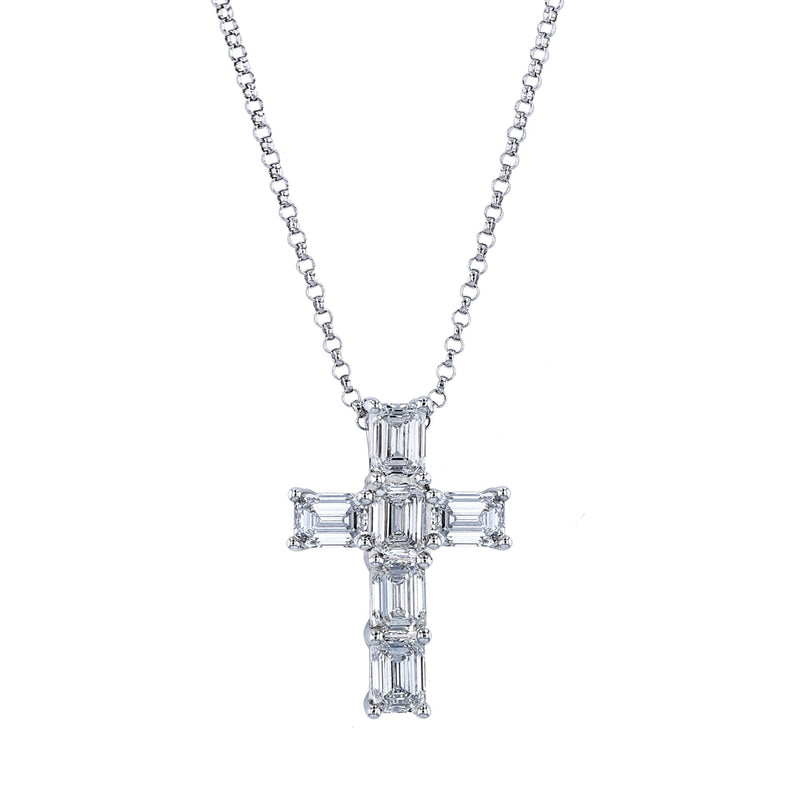 Manfredi Jewels Jewelry - Emerald Cut Platinum 0.55 ct Diamond Cross Pendant Necklace