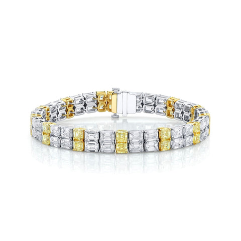 Emerald Cut Platinum 22.02ct Yellow and White Diamond Bracelet