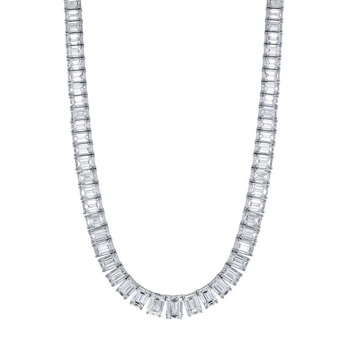 Manfredi Jewels Jewelry - Emerald Cut Platinum 38.02ct Graduated Diamond Tennis Necklace